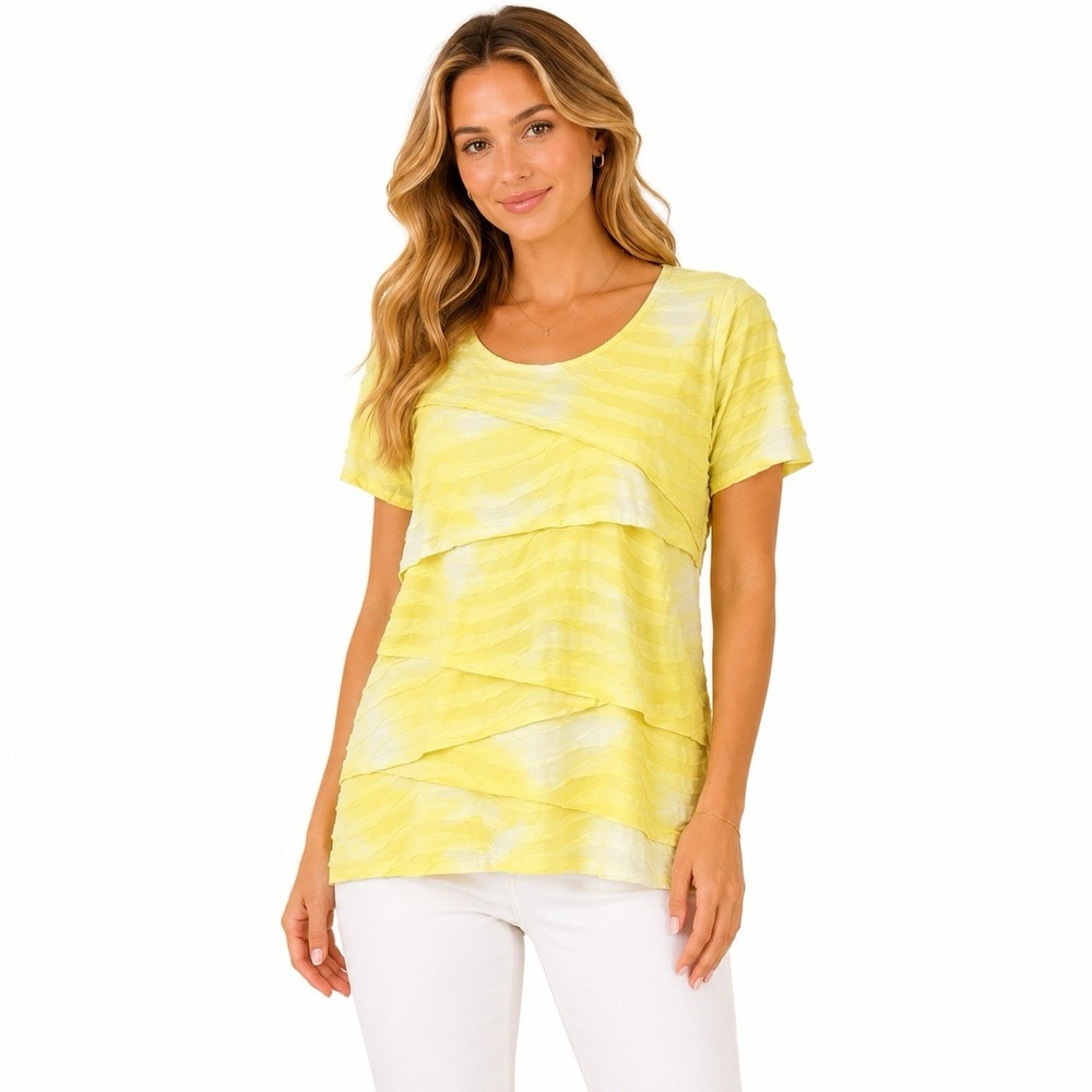 Christopher & Banks Women's XL Yellow White Tie Dye Layered Look Knit Top